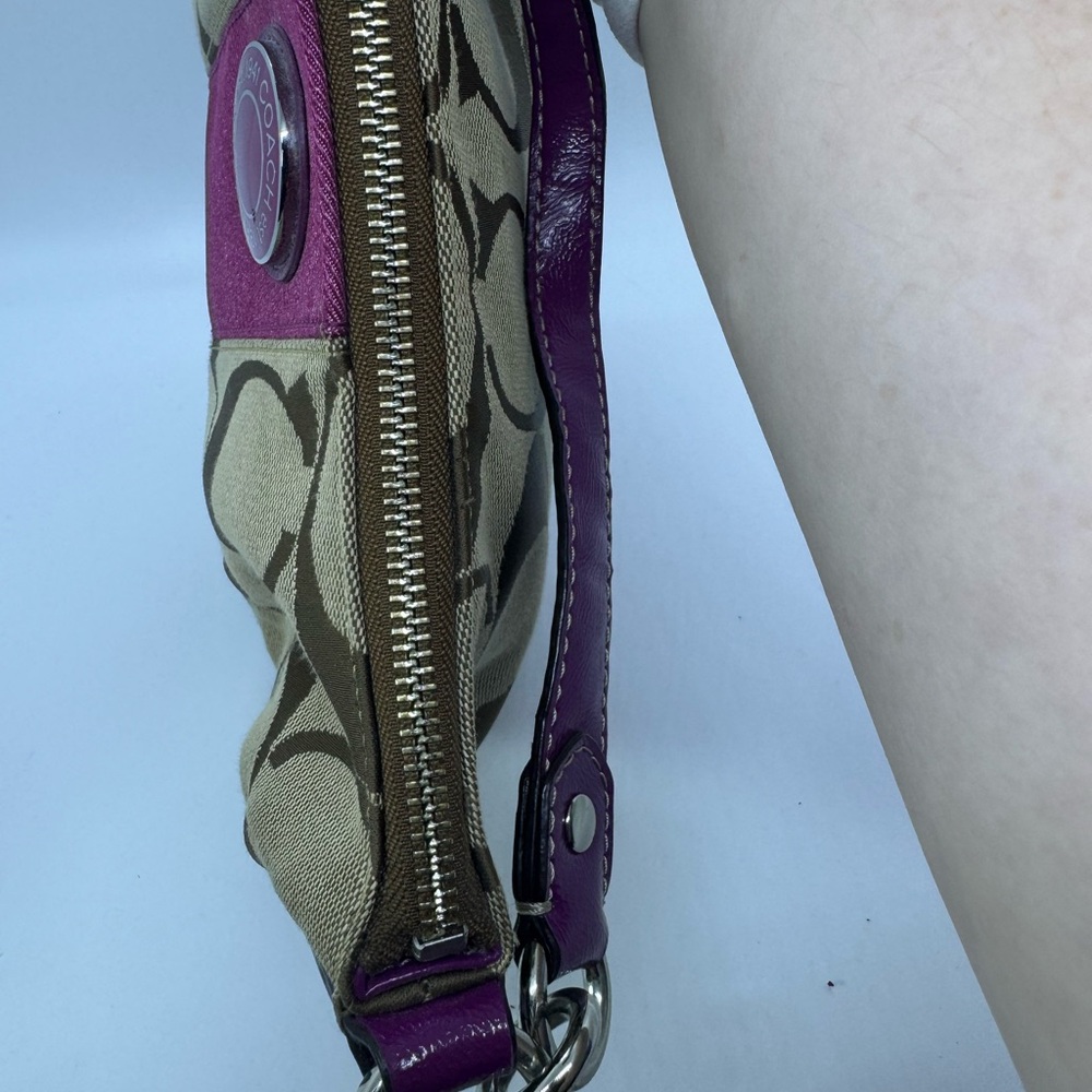 COACH Demi Purse Brown Magenta Sign. Canvas Leather F19218 W/ Crossbody Strap - Picture 9 of 16